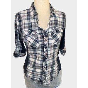 Women’s Ci Sono Plaid Button Front Shirt Blue White Size Large